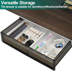 Large Under Desk Table Drawer Storage Organizer, Slide Out Drawer with 2 Desk Divider,Pencil Storage Self-Adhesive Tray Under Table (L/Clear Black+White)