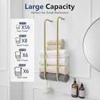 BWE Brushed Gold Towel Racks for Bathroom, Wall Mounted Towel Rack for Rolled Towels, Bathroom Towel Storage, Stainless Steel Vertical Towel Holder, Bathroom Organizer