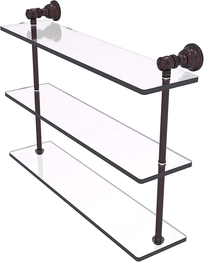 Allied Brass CL-5-22 Carolina Collection 22 Inch Triple Glass Shelf, Antique Bronze