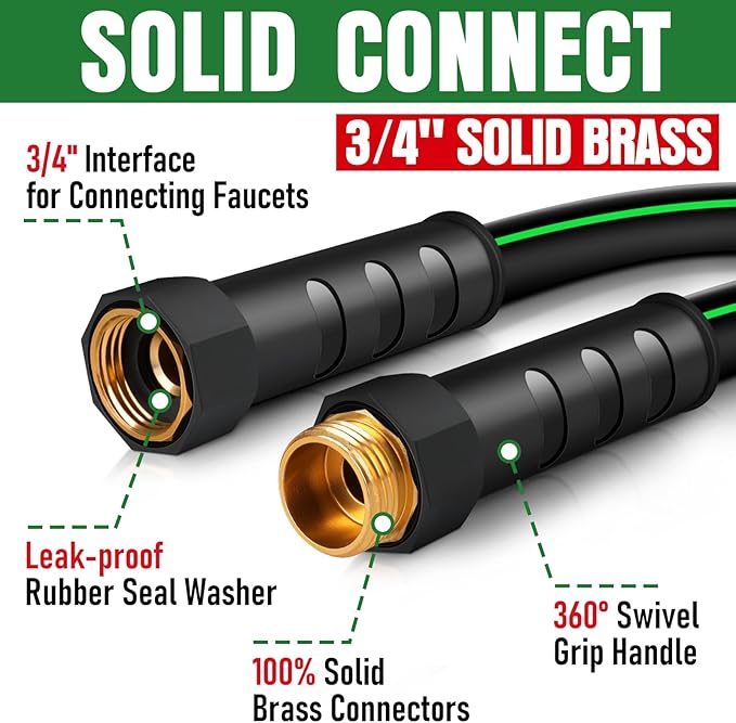 Heavy Duty Garden Hose 25ft, NON-EXPANDABLE Flexible Water Hose, Kink Resistant Lightweight Hybrid Hose, Leakproof Hose Male to Female Fittings