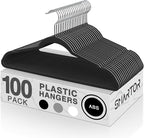 SMARTOR Heavy Duty Hangers 100 Pack, Premium Plastic Hangers for Clothes - Heavy Duty Non-Velvet Hanger with 360° Swivel Chrome Hook & Non Slip Notches - As Dress, Coats, Shirt, Jacket Hanger - Black