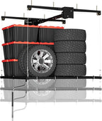 Heavy-Duty Overhead Garage Lifting Storage Rack, 4x4 ft Carbon Steel Ceiling Storage Rack with Manual Crank, Adjustable Organization System, Supports 350Lbs for Garages Workshops