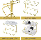 Bathroom Organizer Countertop Perfume Organizer Makeup Organizer Cosmetics Storage Display Rack Vanity Tray Dresser Stainless Steel Gold Shelf White Marble Ceramic Tray
