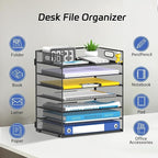 2 Pack 7 Tier Paper Organizer - Mesh Desktop File Holder with Handles for Office School Desk, Black