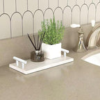 Guest Towel Holder Tray for Bathroom,Marble Slab with Handles -Napkin Holder for Kitchen - Bathroom Tray (White,Small)