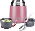 MAXSO Soup Thermo for Hot & Cold Food for Adults Kids, 17 oz Vacuum Insulated Steel Lunch Container Bento Box with Spoon, Leakproof Thermal Food Jar for School Office Travel - Pink