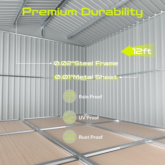 12' x 8' XL Outdoor Storage Shed, Sturdy Metal Building w/Floor and Operable Window for Garden, Backyard, Poolside and Lawn, Grey