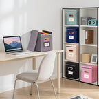 2 Pack Hanging File Folders Organizer with Lid, Letter Size Fabric File Storage Box Collapsible, Portable Office Document Holder with Metal Handle, Smooth PVC Rails, Beige