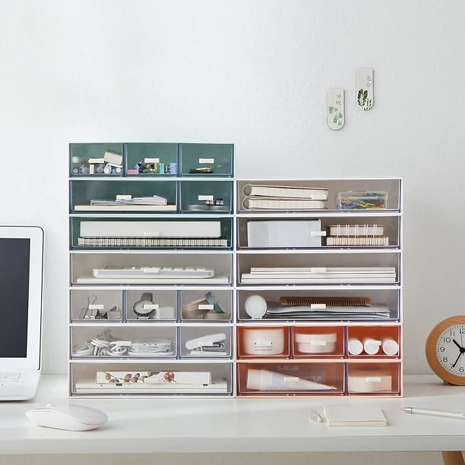 Desk Organizer with 6 Drawers, Makeup Organizer, Plastic Cosmetic Organizer, Bathroom Organization Boxes, Desktop Storage Box(White)