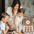 50 Pcs Vintage Egg Cartons with Labels, Square Dozen Egg Basket Blank Natural Paper Pulp, Classical 3x4 Style Holds Up to One Twelve 12 Count Chicken Eggs, Sturdy Eggs Box with Stickers
