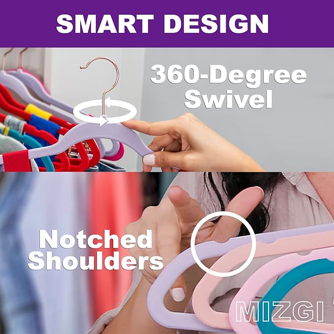 MIZGI Premium Velvet Hangers (50 Pack) Heavyduty - Non Slip Felt Hangers - Velvet Suit Hanger Blush Pink/Rose - Chrome Hooks,Space Saving Clothes Hanger