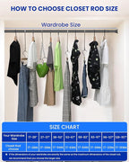Closet Rods for Hanging Clothes, 17 to 84 Inches Stepless Adjustable Metal Closet Rod, 1.3 Inches Heavy Duty Clothes Hanging Rod for Closet Wardrobes Laundry RV, Black