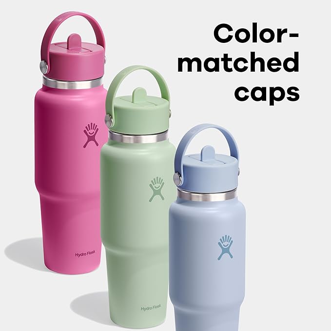 Hydro Flask Travel Water Bottle - Insulated Stainless Steel - Wide Straw Lid, Non Spill, Leakproof in 24 Oz White