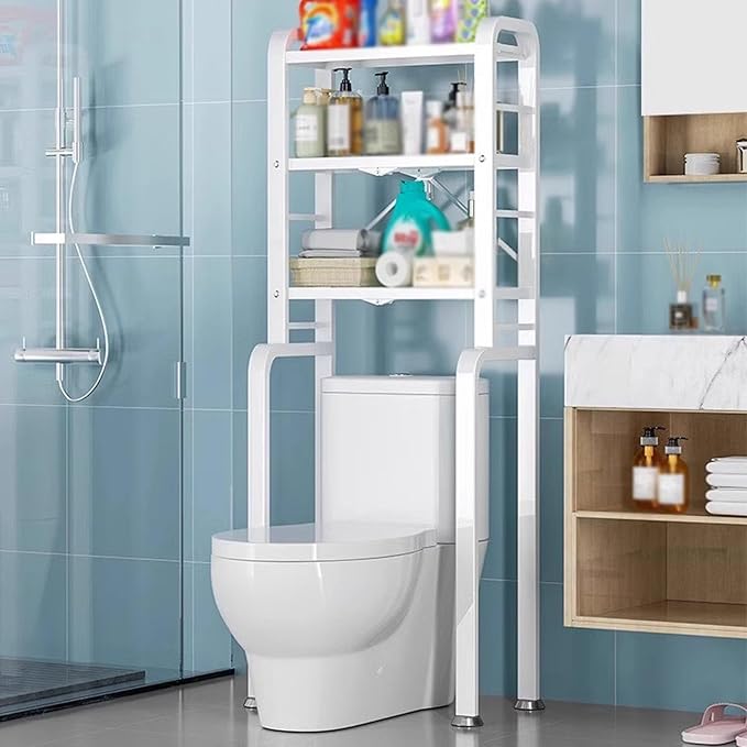 Over-the-toilet Storage, Over Toilet Storage Shelf, Toilet Storage Rack, Adjustable Layer Height, Portable Lock Design, Classified Storage, Suitable for Bathroom, Toilet and Laundry Room(Black)