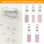 Towel Racks for Bathroom Wall Mounted, 4 tire Bath Towel Storage - with 2 Pack Towel Shelf and Floating Shelves Over Toilet, Rolled Towel Holder Shelf Organizer, Sturdy Metal & Wood, 34inch, White