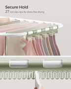 SONGMICS Clothes Drying Rack, with Sock Clips, Metal Laundry Rack, Foldable, Space-Saving, Free-Standing Airer, with 2 Height-Adjustable Gullwings, Indoor Outdoor Use, White and Green ULLR052C01