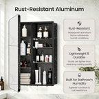 20x30 Inch Medicine Cabinet, Matte Black Aluminum Bathroom Mirror Cabinet with Storage, 6 Adjustable Glass Shelves, Rust Proof, Recessed or Surface Mount Wall Cabinet, Soft Close Hinges