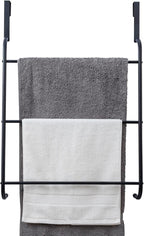 MyGift Over the Door Towel Rack, 3 Tier Modern Triple Towel Holder, Space Saving Bathroom/Laundry Room Clothes Drying Rack, Over Cabinet Towel Bar Hanger, Matte Black Metal