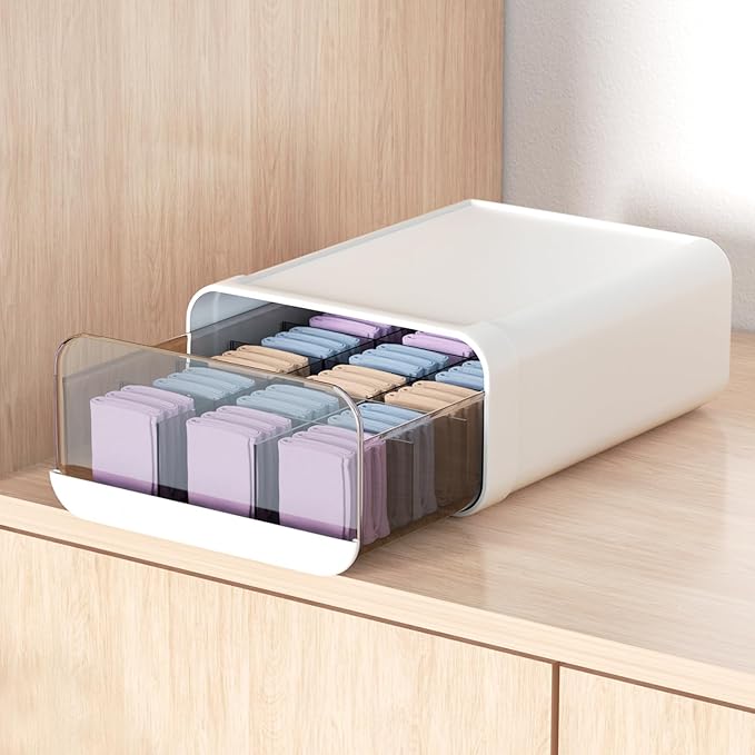 Underwear Organizer Drawer, 15 Cells Plastic Sock Underwear Storage Drawer, Stackable Closet Organizers and Storage Box for Bras, Socks, Scarves, Ties, Belt (Queen Size-White, 1 Pcs)
