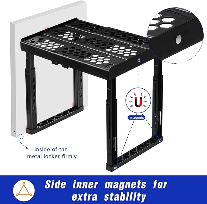 Locker Organizer Shelf， Adjustable Width and Height, Ideal Locker for School, Office, and Gym Lockers (Blue)