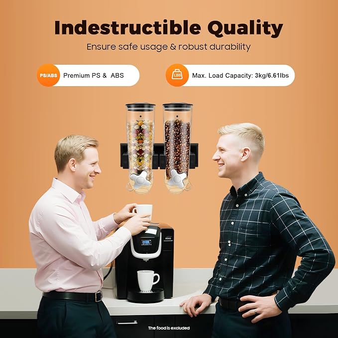 2 Pack Cereal Dispensers,Wall Mounted Dry Food Dispenser,Large Capacity Candy Dispenser,Grain Storage Dispenser,Rice Dispenser w/Cup for Kitchen Storage Oatmeal Snack Coffee Beans Nuts 3L (Black)