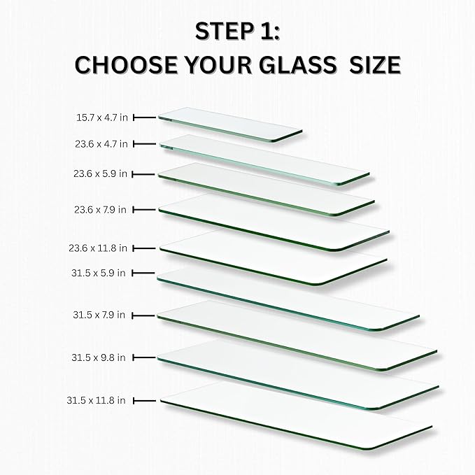 Glass Shelves - Tempered Safety Glass Shelves for Bathroom, Choose Over 20 Shelf Brackets and Multiple Shelf Sizes - Jam Style - 31.5 x 5.9 in - Chrome Clip