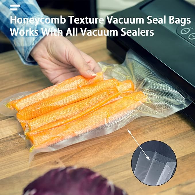 Vacuum Sealer Bags Heavy Duty Pre-Cut Design Commercial Grade Food Sealable 6x8 inch 100pcs for Heat Seal Food Storage, Smell Proof Bags Boilsafe to 280°F Freezable
