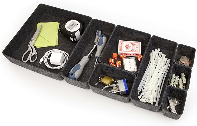 Three by Three Seattle Felt·Like·It! Felt Bins for Office, Crafts, Classroom, Living Room, Bedroom: Charcoal, Set of 8