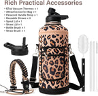 Insulated Water Bottle | Thickened Stainless Steel for Gym and Hiking with Straw, Carrier Bag, Handle Strap | BPA-Free 87 oz