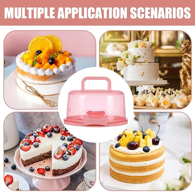 Cake Carrier with Lid and Handle, Round Cake Containers for 10 inch Cakes, Cupcake Holder, Dustproof, Portable Cupcakes Transport Container for Cakes Pie Muffin Pizza Desserts