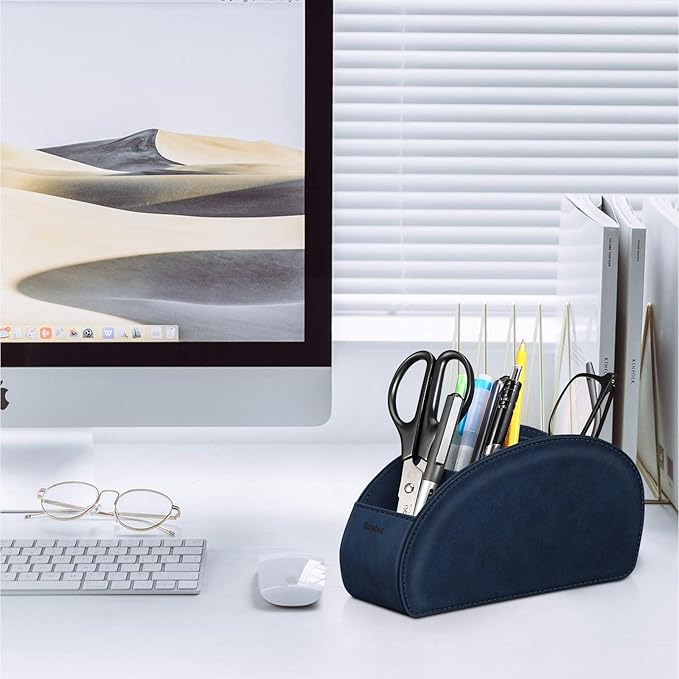 Remote Control Holder with 5 Compartments, KENOBEE Anti-slip Desktop Caddy Storage Organizer for Remote Controllers, Office Supplies, Makeup Brush, Media Accessories, Blue