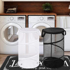BATTOO 2 Pack Collapsible Laundry Basket with Lid Foldable Mesh Pop Up Hamper with Handles for Laundry Room, Bathroom, Kids Room, College Dorm, Travel, Storage Organizer Black+White