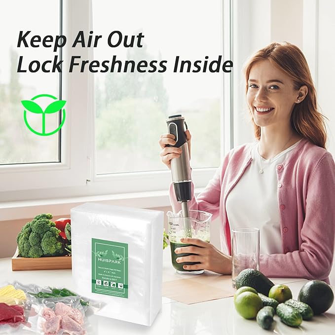 Vacuum Sealer Bags,Heavy Duty Pre-Cut Design Commercial Grade 4x6 Inch Food Sealable Bag for Heat Seal Food Storage, Seal Bag Boilsafe to 280°F Freezable, Resizable,Reuseable (100Pcs)