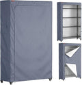 600D Oxford Wire Rack Cover 30" W x 14" D x 62" H, Heavy Duty Waterproof Shelving Protector with Side Tool Pocket, 3-Way Opening Dustproof Storage Shelf Cover for Bathroom, Grey