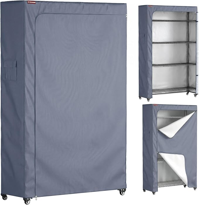 600D Oxford Wire Rack Cover 30" W x 14" D x 62" H, Heavy Duty Waterproof Shelving Protector with Side Tool Pocket, 3-Way Opening Dustproof Storage Shelf Cover for Bathroom, Grey