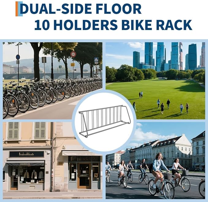 Commercial Grid Bike Rack for 10 Bikes, Single-Side, Heavy Duty Steel Bike Stand Floor, Outdoor Metal Stand Bicycle Parking Rack for Garage, Street, Retail, School, Yard, Bicycle Shop