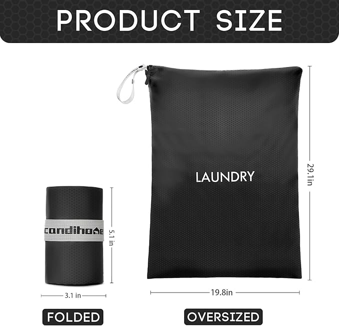 XL Travel Laundry Bag, Washable Dirty Clothes Travel Bag Waterproof Wet Dry Bags Reusable Camp Clothes Organizer for Sports Home College Dorm Laundromat (1 Pcs) Black