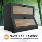 Bread Box for Kitchen Countertop: Bamboo Bread Storage Container for Homemade Bread, 2 Layer Breadbox, Large Bread Keeper Holder, Black