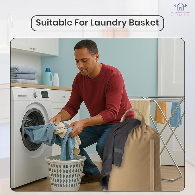 LFH Home Cotton Canvas Large Laundry Bag with Handle, Heavy Duty Drawstring Closure Washable Laundry Bags, School Travel, Home, Hotel, College Dorm, Organizer Sack, Toys Clothes 28x36-Beige