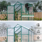 Polycarbonate Greenhouse with Rain Gutter and Roof Vent, Raised Base and Anchor Aluminum Heavy Duty Walk-in Green House, Outdoor Patio Sunroom for All Season (Green, 49.13*72.83*86.42in)