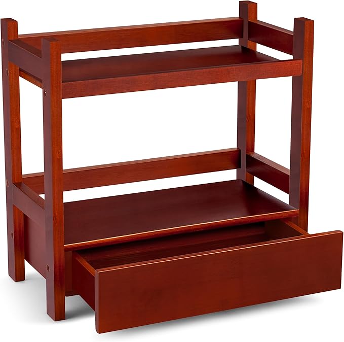 Sorbus Bamboo Bathroom Counter Organizer – 2-Tier Shelf with Hidden Drawer for Vanity, Matcha Station, Bathroom Sink Organizer Countertop, Kitchen & Office Storage (13″ L x 6.5″ W x 12.6″ H) (Brown)