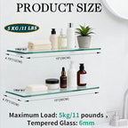Bathroom Shelves, Glass Floating Shelves for Bathroom, Kitchen, Living Room, Bedroom,Tempered Glass Shelf with Zinc Alloy Brackets, 15 X 4.75 Inches, 2 Pack Clear