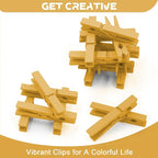 100 Pcs Colored Clothes Pins Wooden, Clothespins for Crafts 2.9 Inch, Clothing Pins for Hanging, Pictures, Classroom, Gold