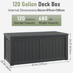 KAMABOKO Outdoor Storage Box, 120 Gallon Large Outdoor Resin Deck Box, Storage Waterproof Boxes Lockable Lid for Garden Tools, Pool Supplies, Patio Furniture and Cushions, Black
