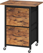 2 Drawer File Cabinet, Vertical Filing Cabinet with Wheels, Printer Stand with Non-Woven Fabric Drawer, Adjustable Hanging Rods, fits A4/Letter Size, for Home Office, Rustic Brown FCHR5801