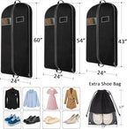 BALEINE 5PK Heavy Duty Garment Bag with Shoe Storage Travel Bag for Dresses, Suit, Coats Travel Essential (54", Black)