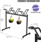 3 Bikes Floor Stand, Adjustable Bicycle Parking Rack with Hook for Garage, Indoor, Outdoor, Metal Cycle Storage Organizer Rack for Mountain, Road and Kids Bikes, Max Tire Width 2.5”, Black