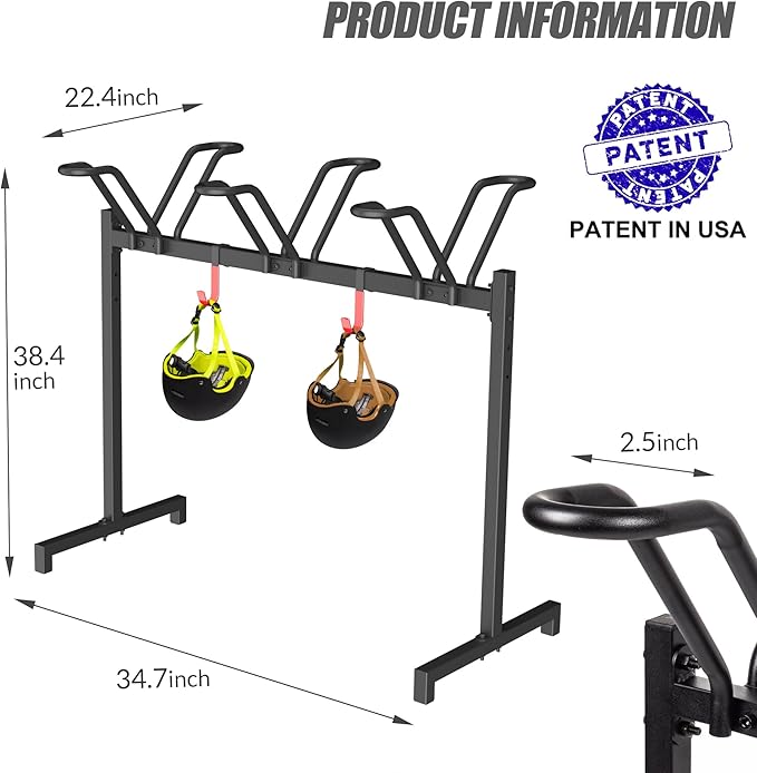 3 Bikes Floor Stand, Adjustable Bicycle Parking Rack with Hook for Garage, Indoor, Outdoor, Metal Cycle Storage Organizer Rack for Mountain, Road and Kids Bikes, Max Tire Width 2.5”, Black