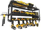 Power Tool Organizer Wall Mount for Tool Storage, Heavy Duty 7 Slots Cordless Drill Holder and Battery Shelf, Metal Tool Holder and Storage Rack with Charging Station for Garage Organization
