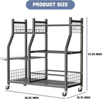 WALMANN Garden Tool Organizer with Wheels for Garage, Large Storage Capacity, Rakes/Shovels/Yard Tools Storage Stand for Shed, Garden, Indoor/Outdoor Long-Handled Tools Rolling Cart